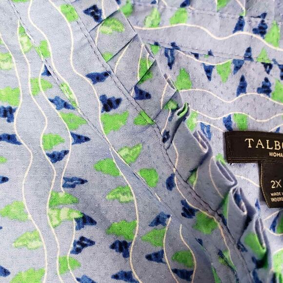 Talbots Shirt Women's Button Up Popover Long Sleeve Blue Size 2X Blue Geometric - Picture 6 of 8